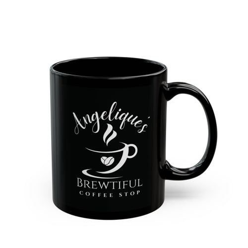 Angelique’s Brewtiful Coffee Mug — Cute Axolotl Latte Art Black Ceramic Mug