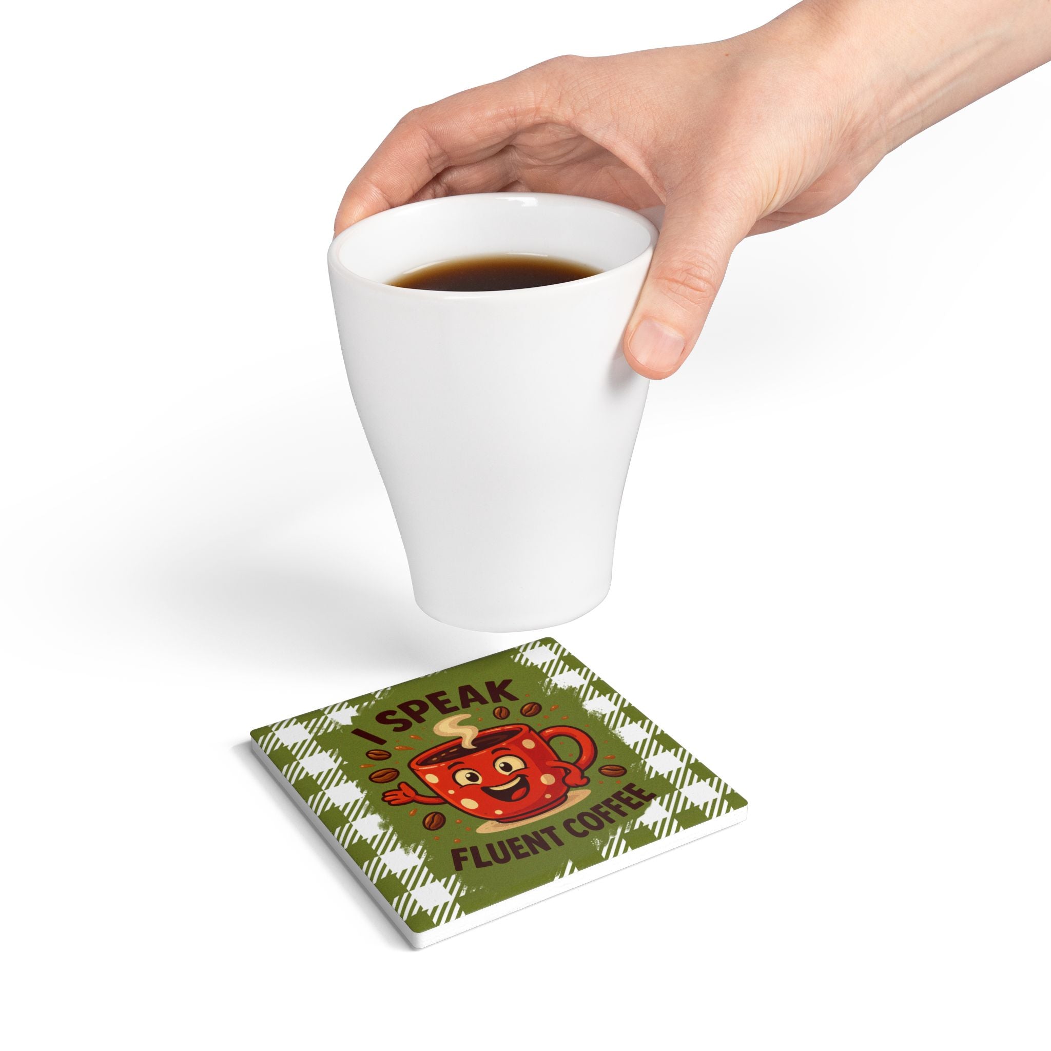 Ceramic Coaster - "I Speak Fluent Coffee" Cute Retro Mug Coffee Lover Gift