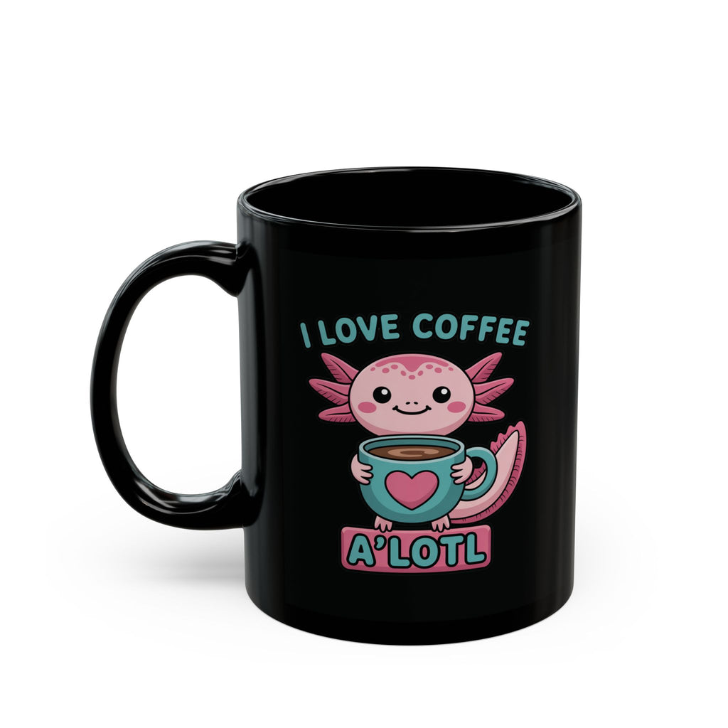 Angelique’s Brewtiful Coffee Mug — Cute Axolotl Latte Art Black Ceramic Mug