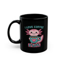 Angelique’s Brewtiful Coffee Mug — Cute Axolotl Latte Art Black Ceramic Mug