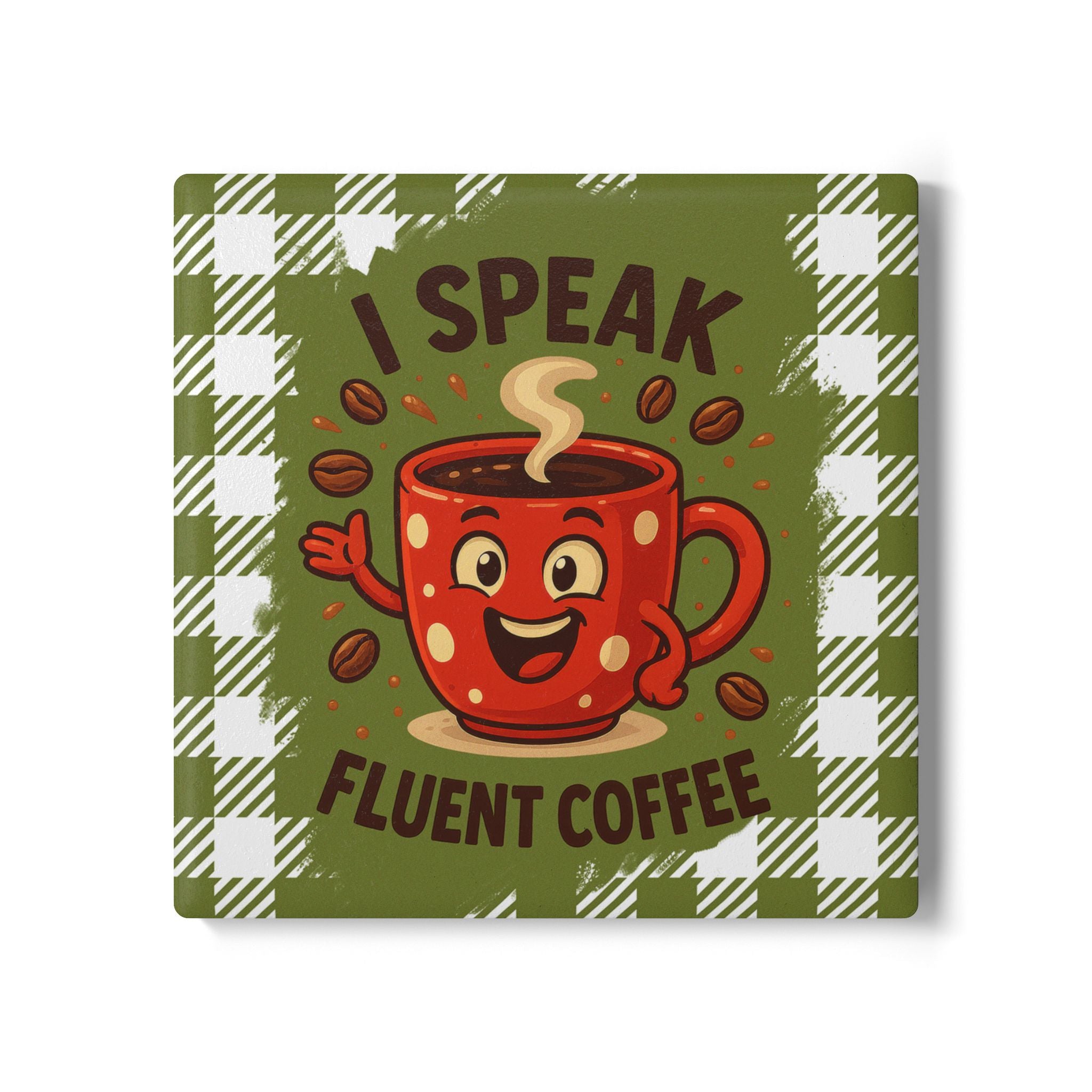 Ceramic Coaster - "I Speak Fluent Coffee" Cute Retro Mug Coffee Lover Gift