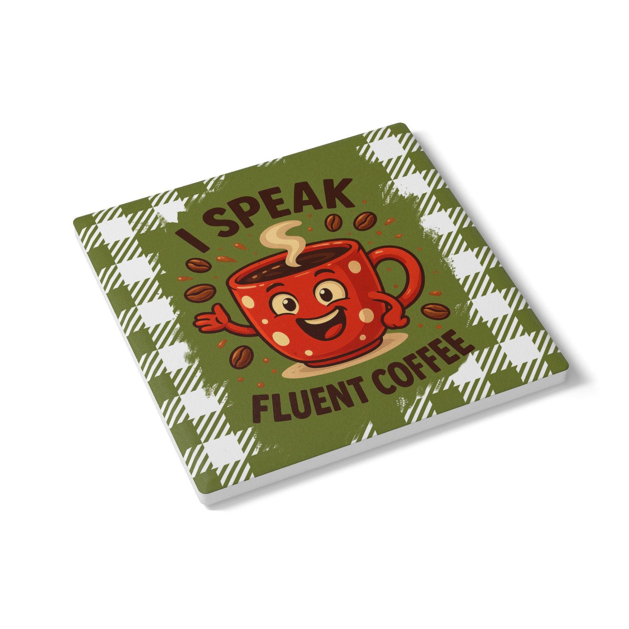 Ceramic Coaster - "I Speak Fluent Coffee" Cute Retro Mug Coffee Lover Gift